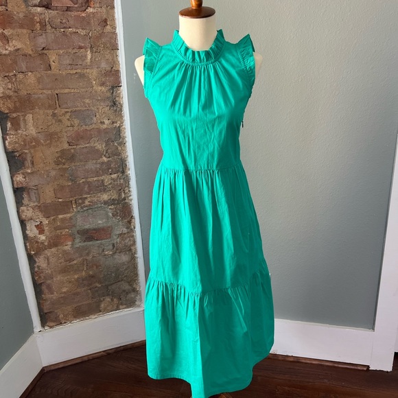 NWT J.Crew Factory J.Crew Petite Tiered Ruffle Midi
Dress P4 Green - Picture 7 of 7